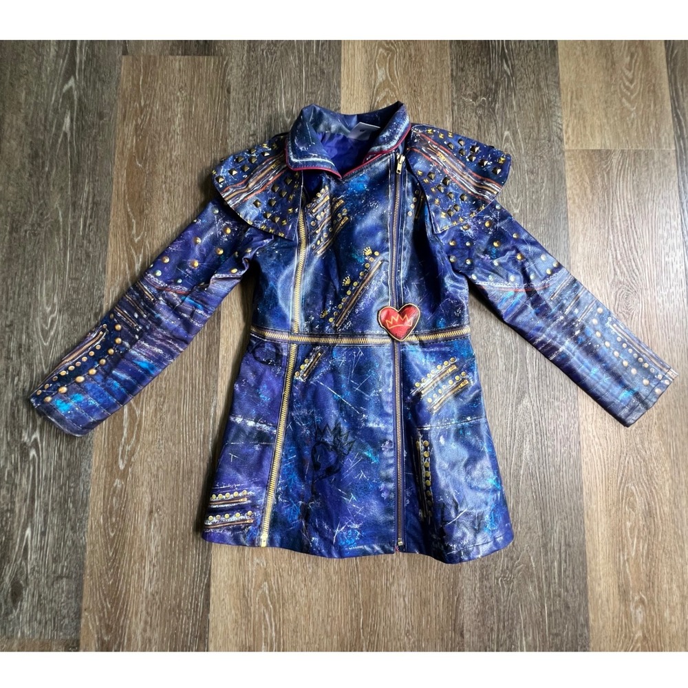 Disney Store Descendants 3 Evie Jacket Kids 7/8 Blue Galaxy Studded Moto Coat